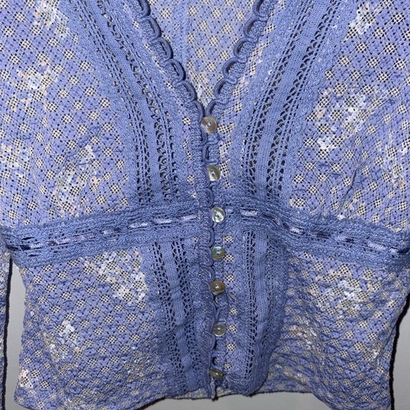 Free People NEW Kika Lace Cropped Button Front Top Size Small Blue Bell Combo - Picture 6 of 16